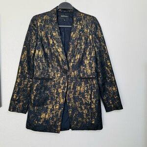 Lafayette 148 New York Gold Shimmer Metallic Blazer Size 2